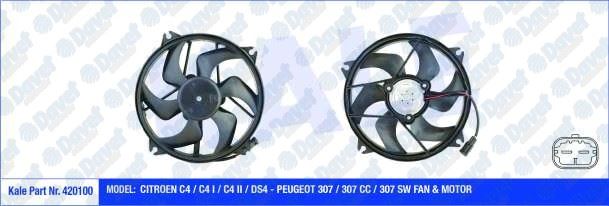KALE 420100 Fan Motoru Peugeot C4 / C4 I / C4 Ii / Ds4 - 307 / 307 Cc / 307 Sw (200w 385mm) (Fan-Motor)